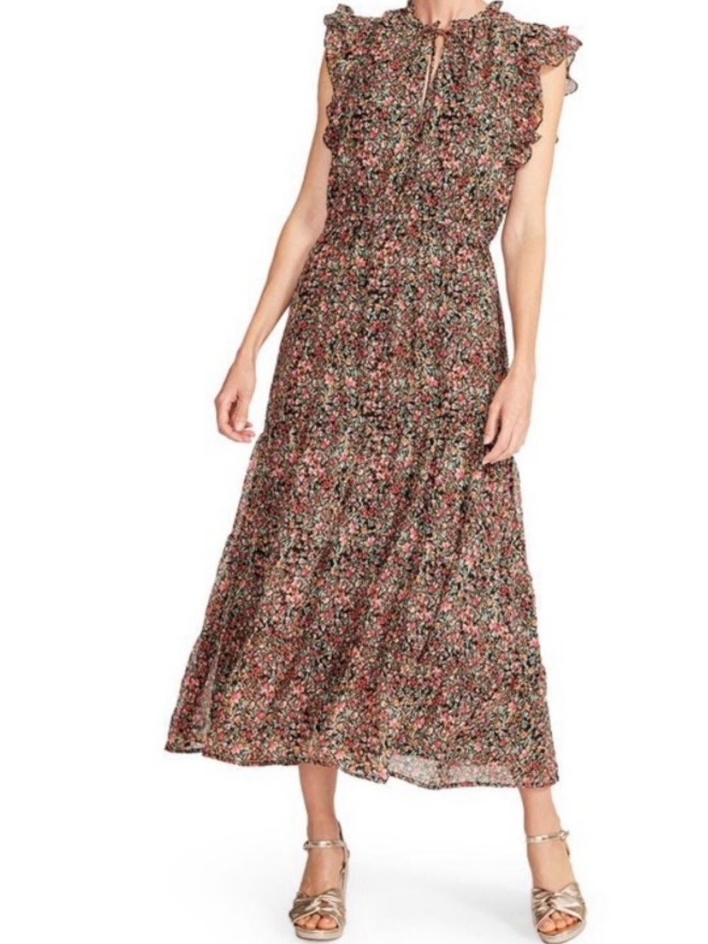 BB Dakota Steve Madden Floral Ruffle Maxi Dress - Pink & Green Size XXL